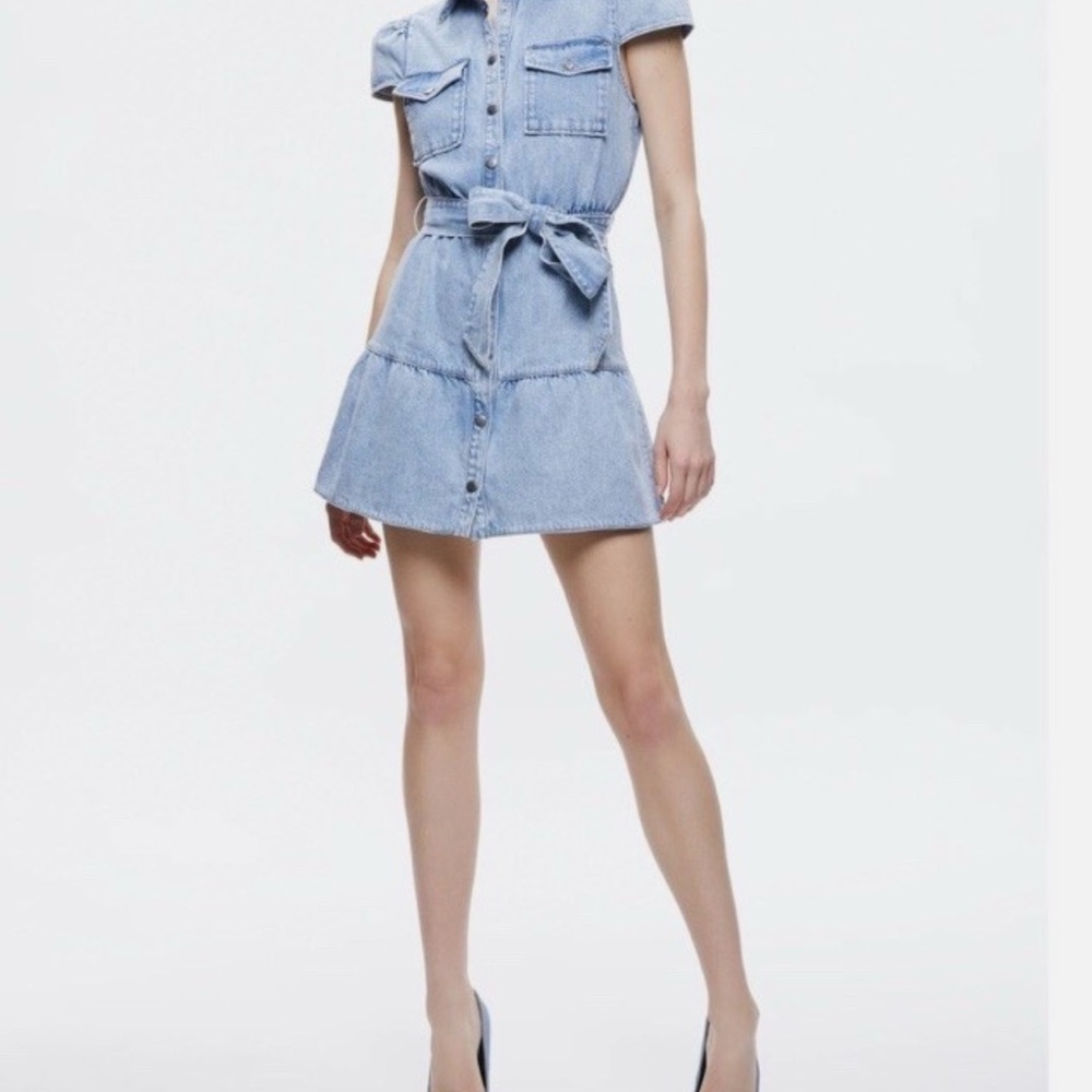 Alice + Olivia Miranda Puff Sleeve Denim Mini NWOT